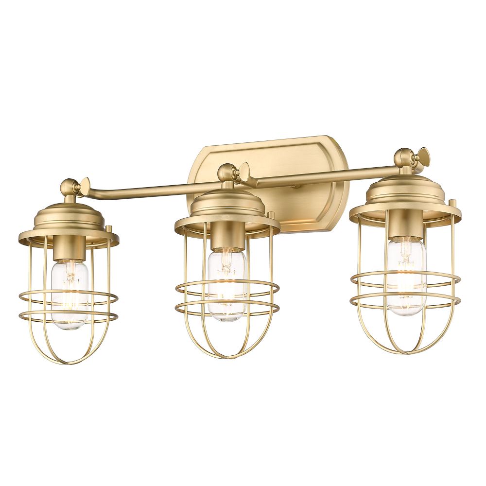 Golden Lighting 9808-BA3 BCB Seaport 3 Light Bath Vanity in Brushed Champagne Bronze with BCB Metal Cage